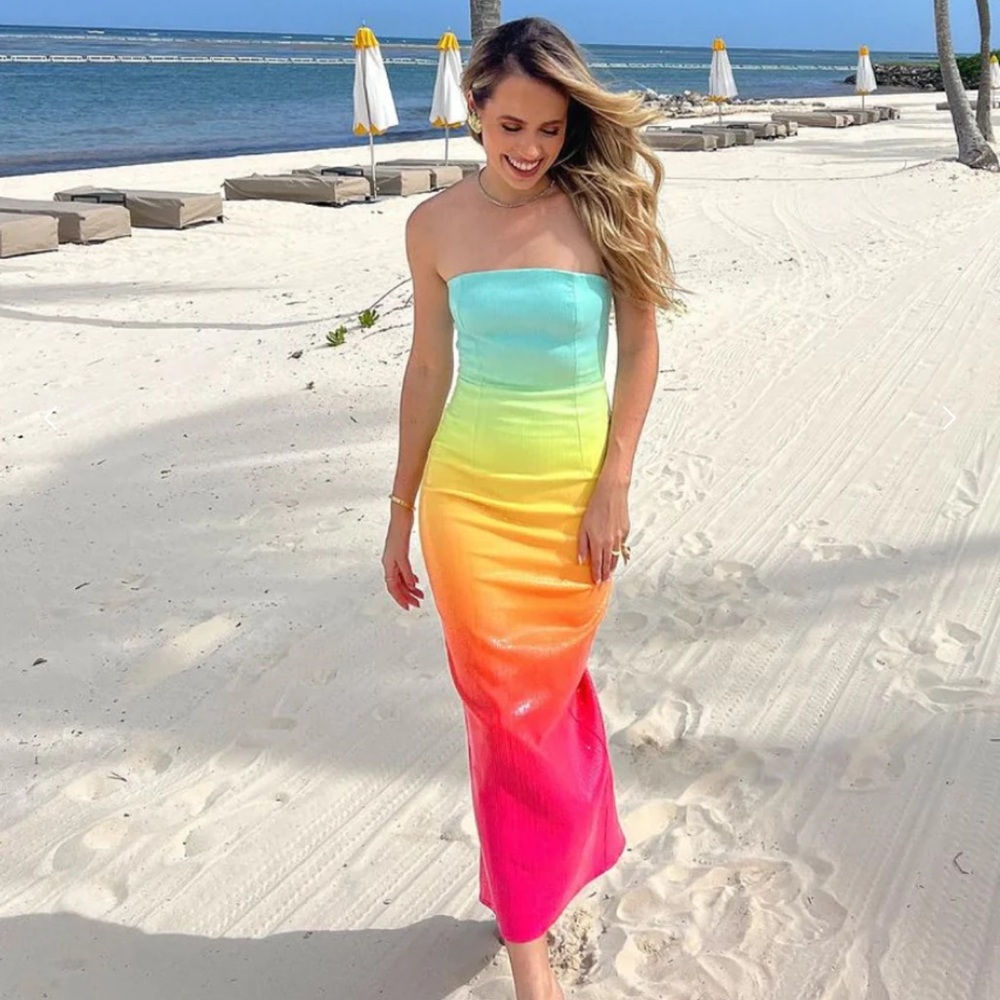 Runaway The Label Strapless Malibu Midi Dress - Multi Color - Size M